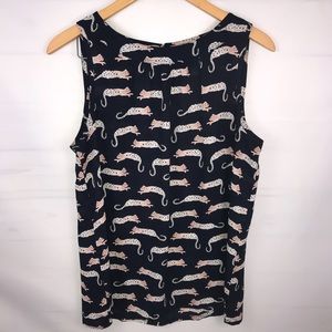 Loft Cheetah Print Navy Top SZ Medium